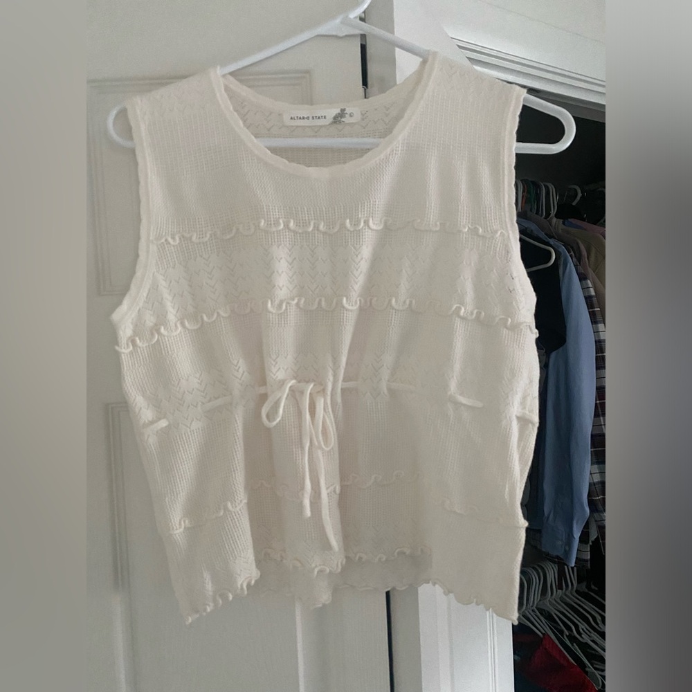 Altar’d State White Sleeveless Crop Top with Front Tie